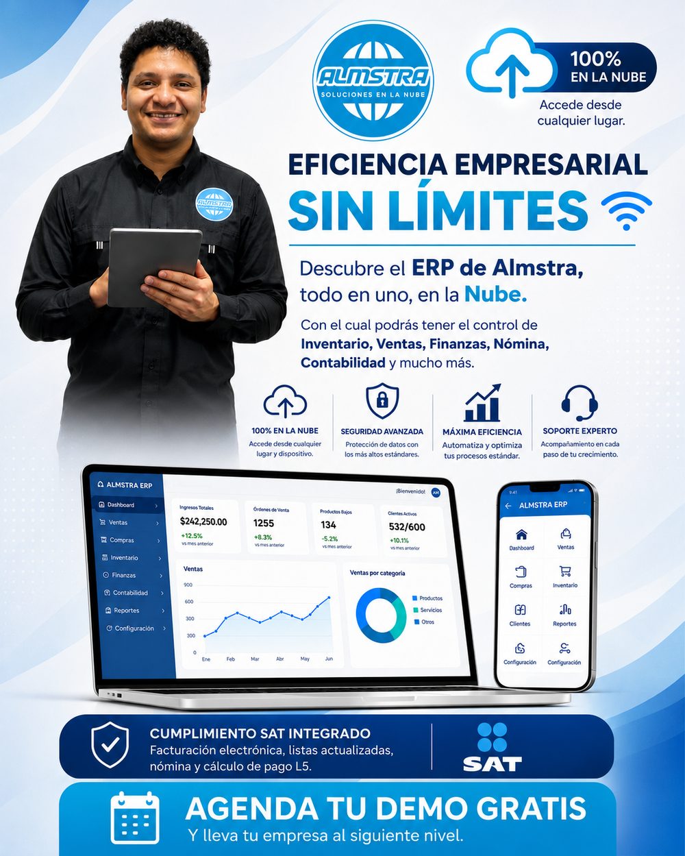 ALMSTRA ERP — eficiencia empresarial sin límites: inventario, ventas, finanzas, nómina y contabilidad en la nube con cumplimiento SAT