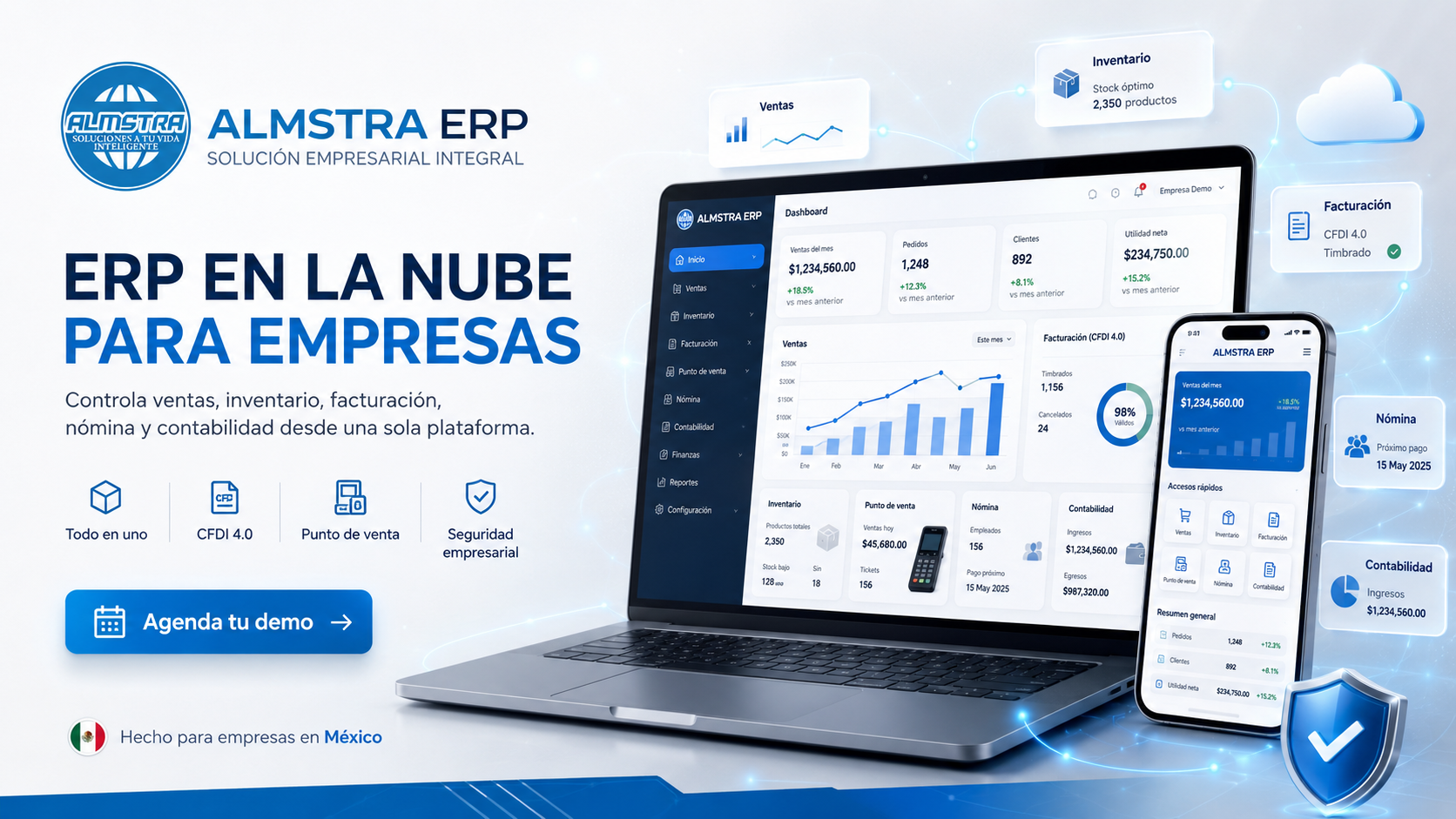Conoce ALMSTRA ERP: el sistema empresarial mexicano diseñado para vender, facturar y proteger tu operación